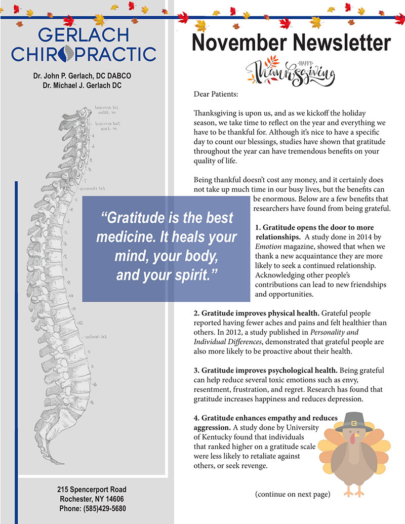Chiropractic Rochester NY November Newsletter 1